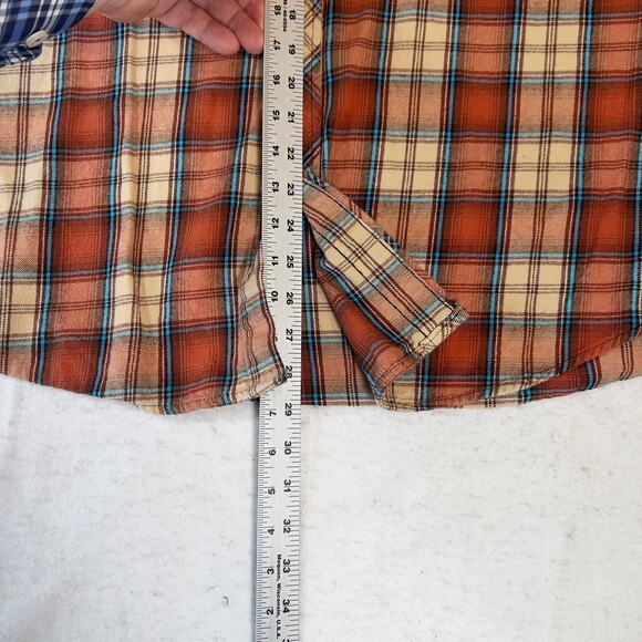 Wrangler Wrancher Flannel Shirt Men's XXL Pearl Snap Button Brick-Red Plaid West - Picture 9 of 12